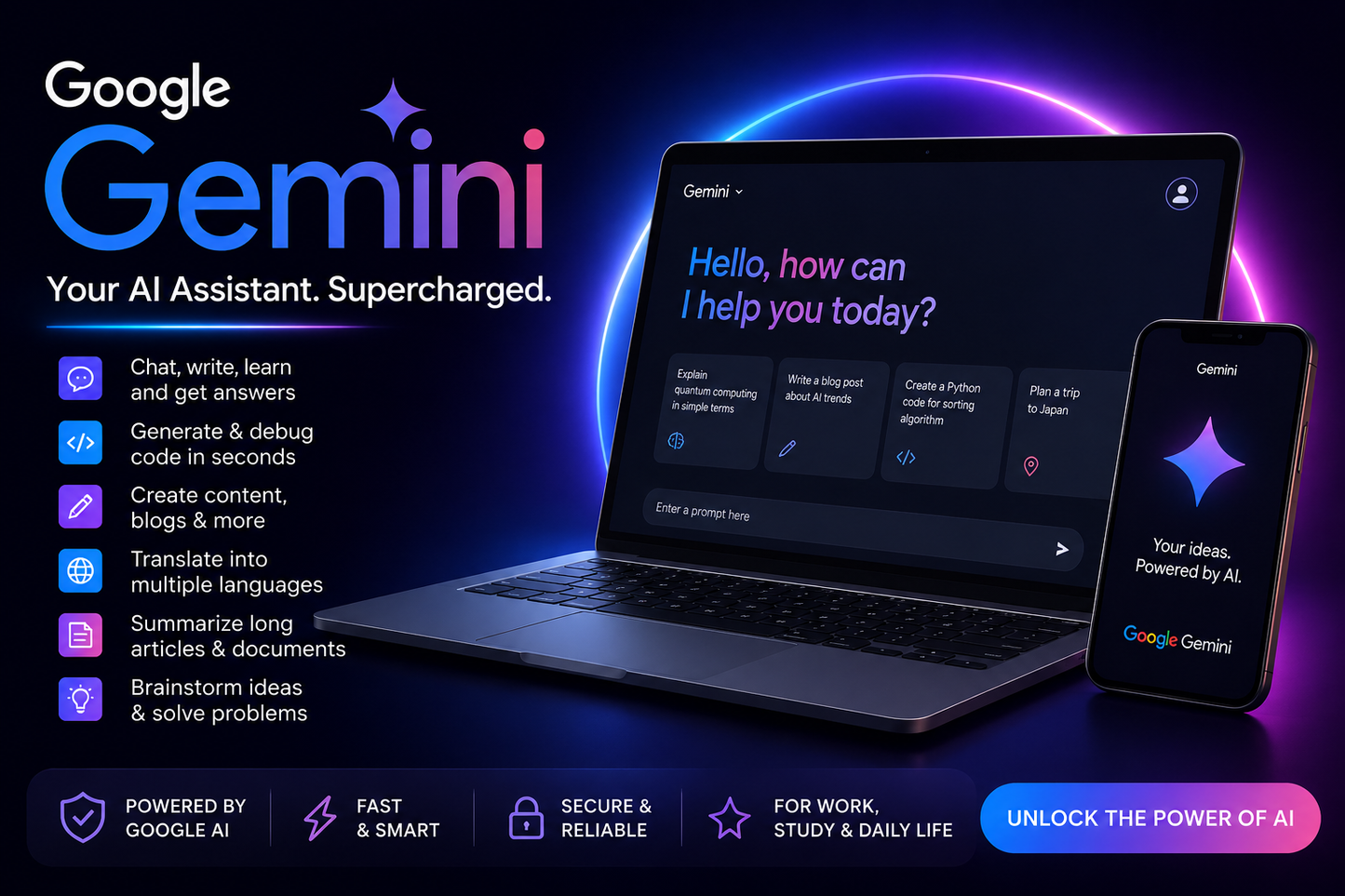 Google Gemini AI Pro – Ultimate AI Assistant for Writing, Coding & Productivity